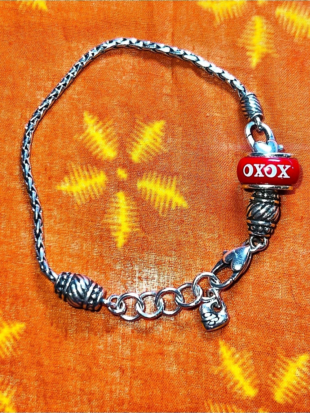 Brighton XOXO Red Enamel Charm Bracelet Starter Chain Silver